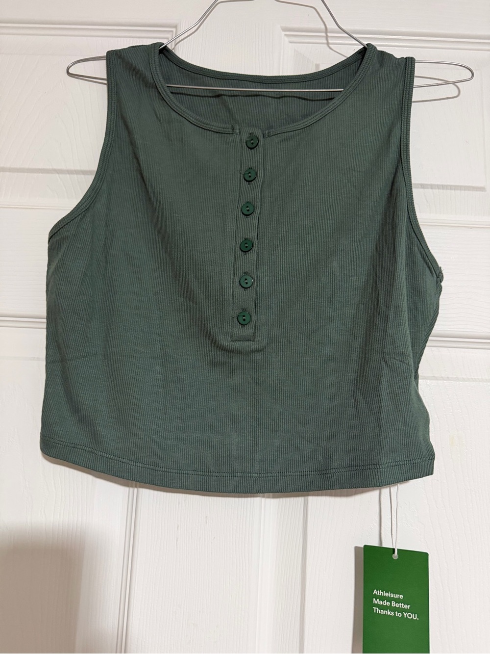 HALARA Forest Green Ribbed Henley Crop Tank medium NWT